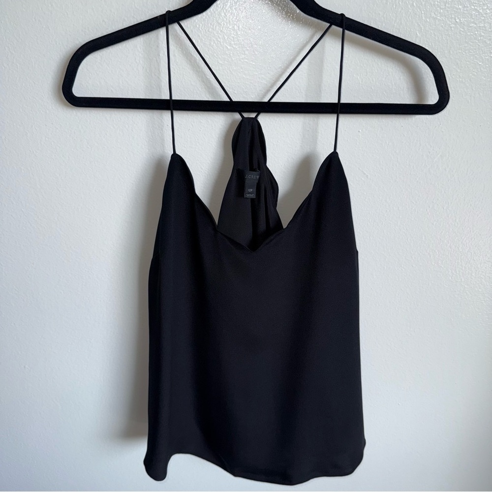 J. Crew Black Scalloped Neckline Spaghetti Strap Camisole Top, 12p petite
